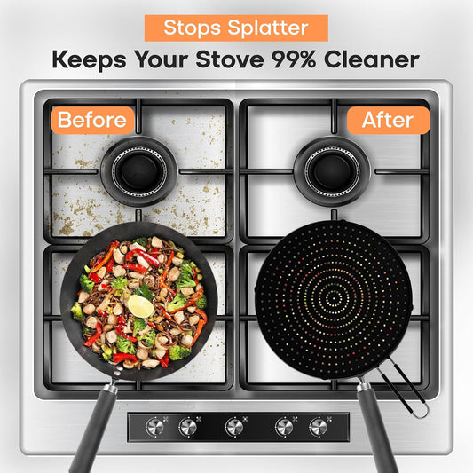 13-Inch Splatter Screen for Frying Pan - Silicone Grease Splatter Guard for 12"-13" Panss - |USA Brand|, Black | oven safe