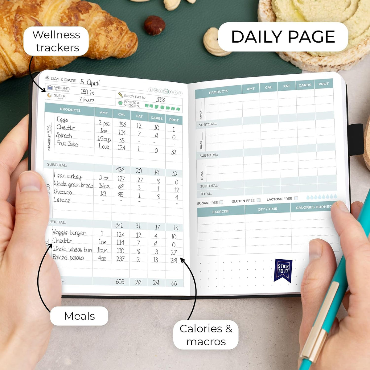 Clever Fox Food Journal for Women & Men, Weight Loss Tracker, Aquamarine
