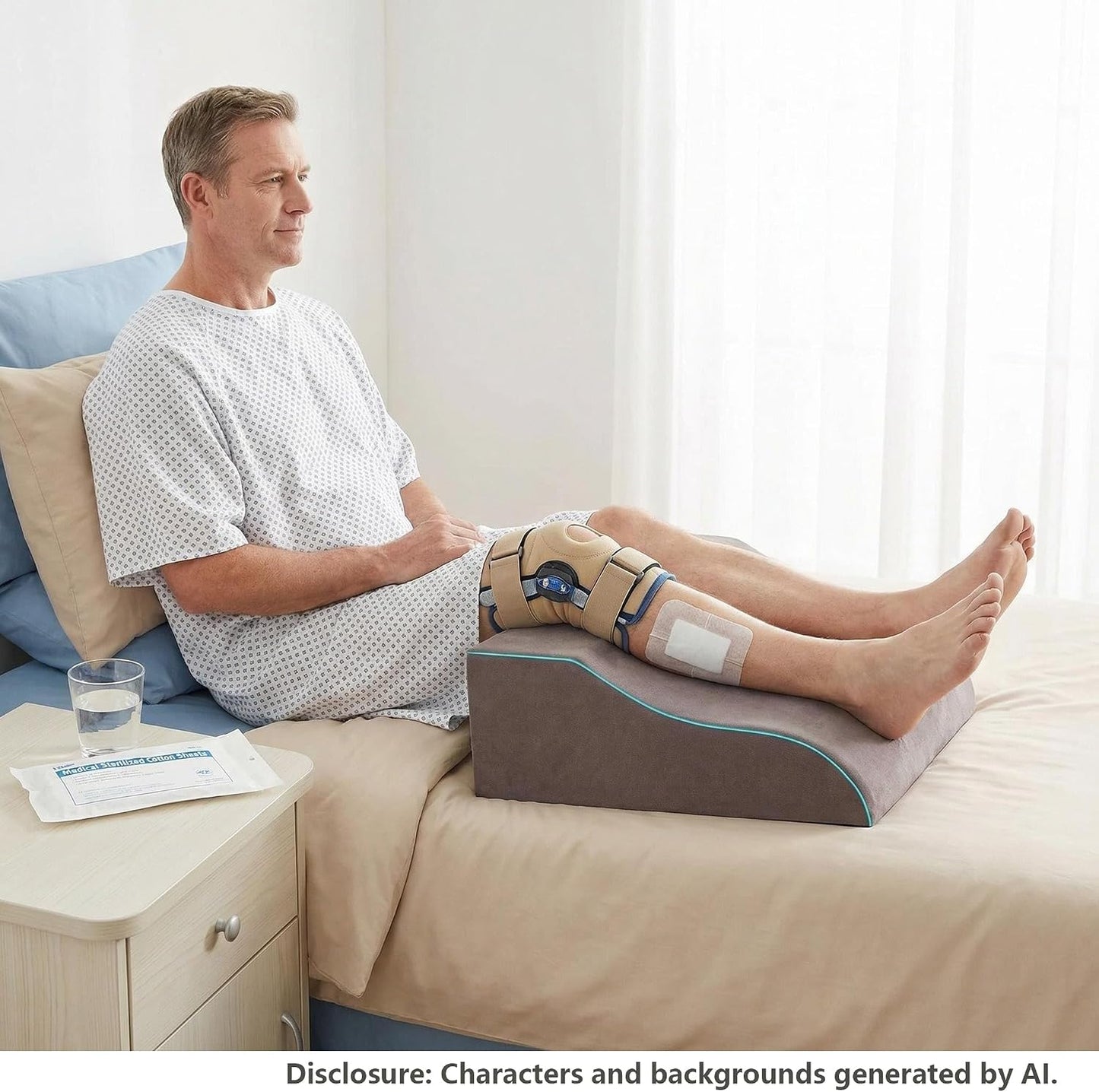 Leg Elevation Pillows for After Surgery, Ergonomic Memory Foam Wedge Leg Elevation Pillow Comfort Care for Back Knee Hip Ankles Pain, Knee Elevation Pillow for Injury, Rest Blue