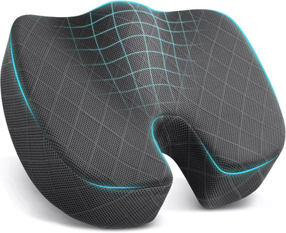 TushGuard Office/ Car Seat Cushion, Non-Slip Sciatica & Back Coccyx Tailbone Pain Relief Chair Pad, Memory Foam Butt Pillow for Computer Desk, Wheelchair, Driving (Black)