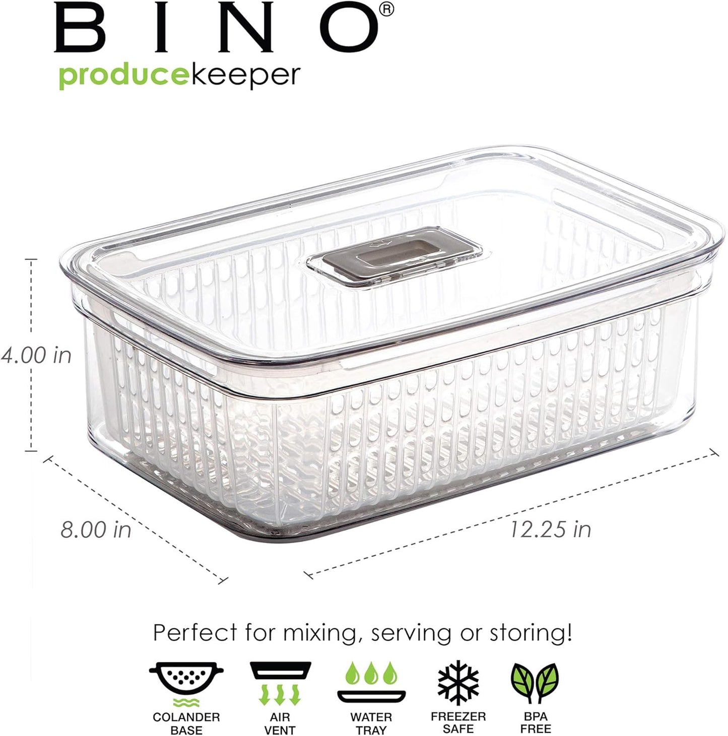 BINO | Produce Saver - 23.7 Cup/5.6L | Fridge Storage Containers for Fruits and Vegetables | Vegetable Storage with Adjustable Air Vent, Removable Basket | BPA-Free Fridge Organizers and Storage