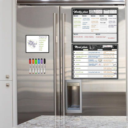 JJPRO Magnetic Dry Erase Meal Planning Whiteboard for Refrigerator-One 14.5x11 Weekly Menu Board and Two Notes Whiteboard for Kitchen Fridge-Refrigerator Organizer with Meal Planner Boards