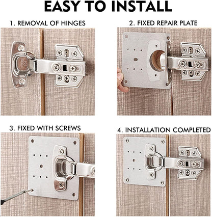 8 Pcs Stainless Steel Cabinet Hinge Repair Plate Kit with Screws and Mounting Tools for Wooden Kitchen Cabinets and Doors