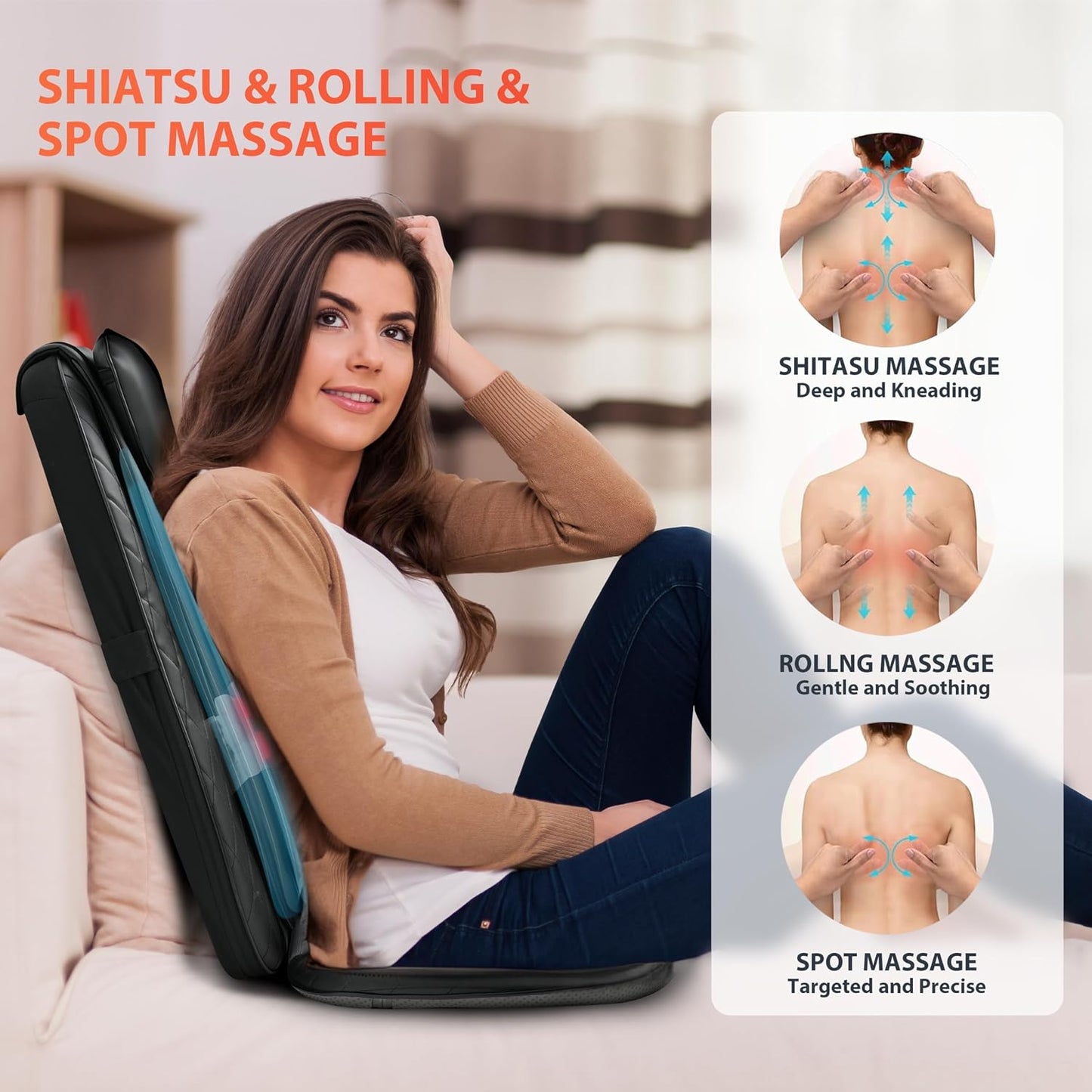 Back Massager with Heat, Massage Chair Pad with 5 Vibrating Modes, 2 Heat Levels Electric Massage Seat Cushion, Massage Pad for Back Pain Relief, Birthday Gifts for Men Husband Him Dad Mom Her