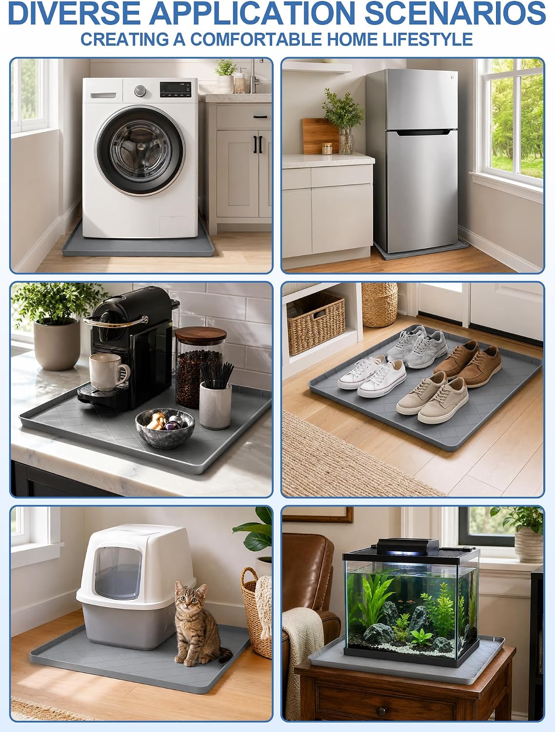 Washing Machine Drain Pan Silicone Mat, Washer Tray for Floor Protection | 32" x 30" Non-Slip Waterproof Anti-Vibration Leak Resistant, Sturdy & Easy to Clean Drain Pan for Under Dryer or Washer