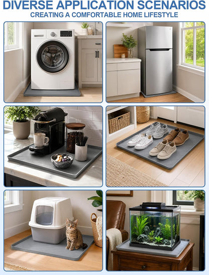 Washing Machine Drain Pan Silicone Mat, Washer Tray for Floor Protection | 32" x 30" Non-Slip Waterproof Anti-Vibration Leak Resistant, Sturdy & Easy to Clean Drain Pan for Under Dryer or Washer