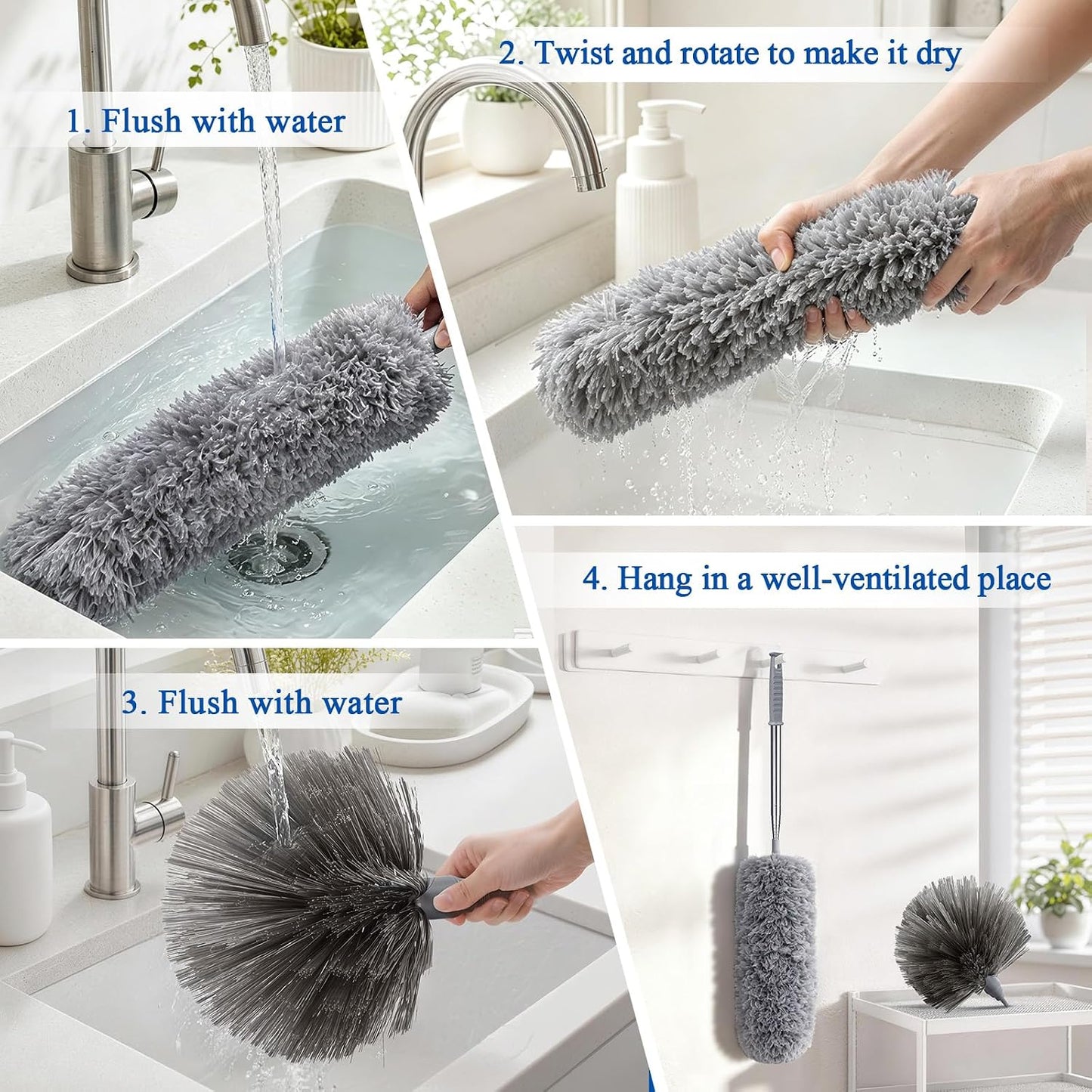 Cobweb Duster with Extension Pole 100 inches, Dusters for Cleaning with 2 Duster Heads, Washable Microfiber Feather Duster for Cleaning Ceiling Fan, High Ceiling, Blinds, Furniture & Cars