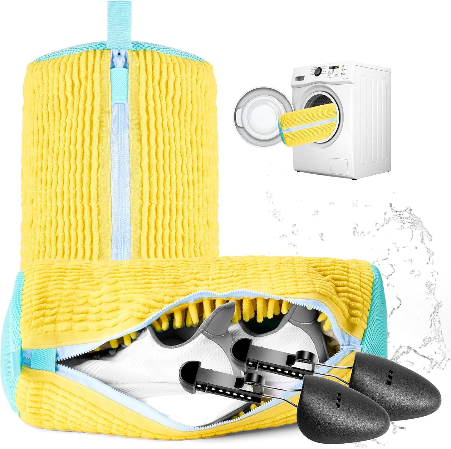 Shoe Washing Machine Bag, 4 Pcs Shoe Laundry Bag for Sneacker | With 4 Boot Stretcher (L 6-12.5 & S 5-10.5), Reusable,Durable Zipper,360°Deep Cleaning, Fit Most Shoes Types