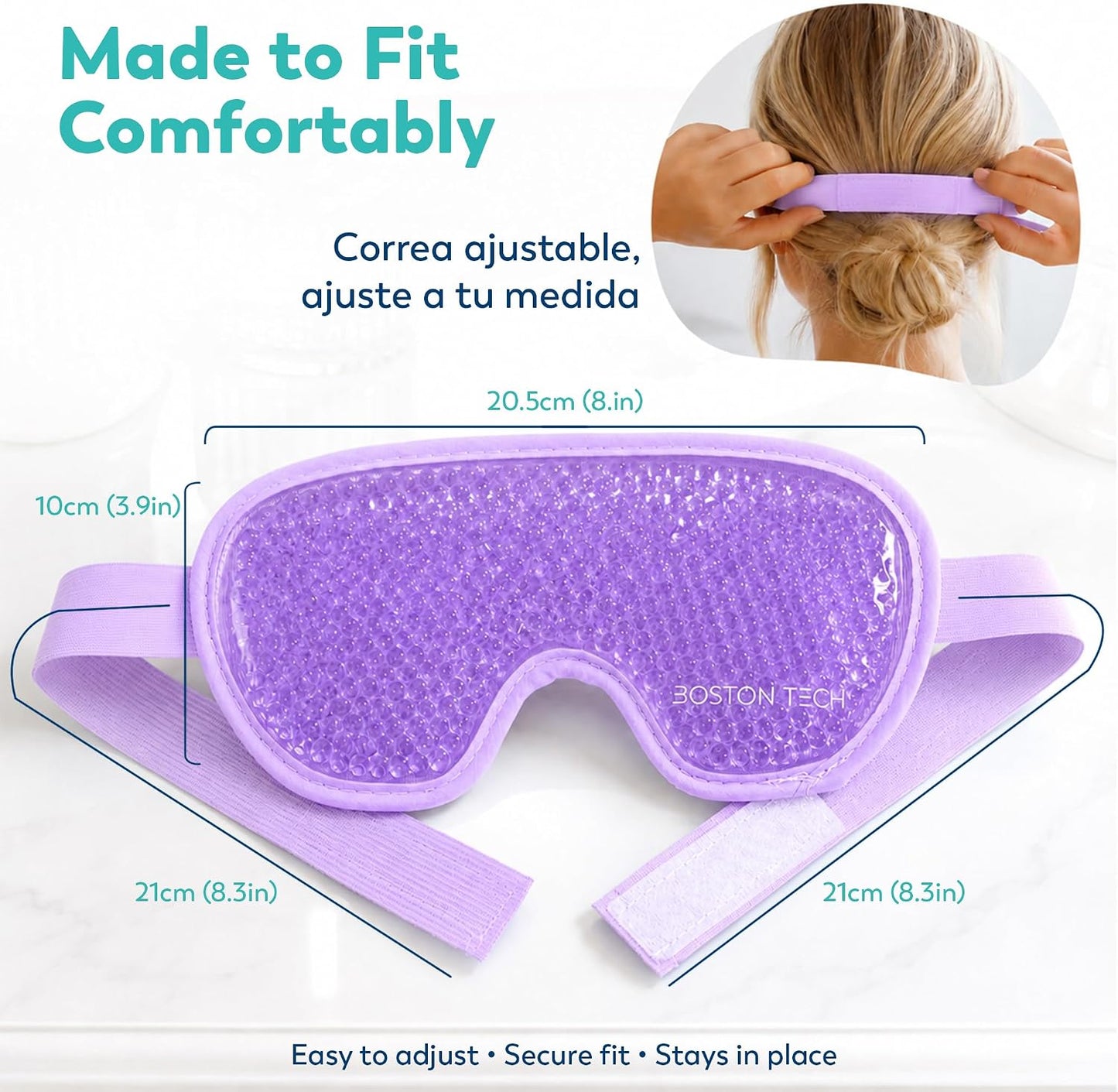 Boston Tech EyeCool Hot & Cold Gel Eye Mask, Reusable Cooling Eye Mask for Puffy-Looking & Tired Eyes, Flexible Gel Beads, Adjustable Strap, (Blue)