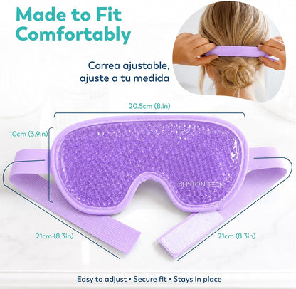 Boston Tech EyeCool Hot & Cold Gel Eye Mask, Reusable Cooling Eye Mask for Puffy-Looking & Tired Eyes, Flexible Gel Beads, Adjustable Strap, (Blue)