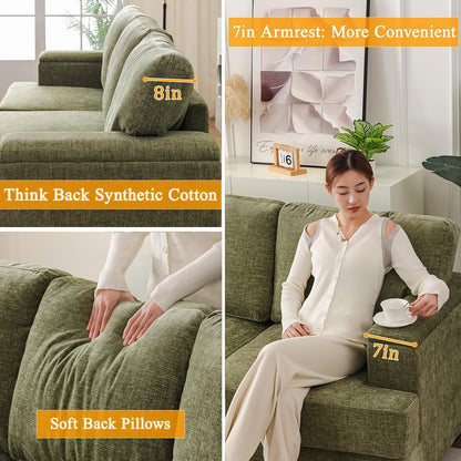85'' L Shaped Couch with Armrest Organizer,Sectional,Movable Ottoman,Khaki | Comfy Sectional Sofa with Thick Cushion,3 Seats Sofas,Sectional Couches for Living Room,Bedroom,Apartment,Chenille