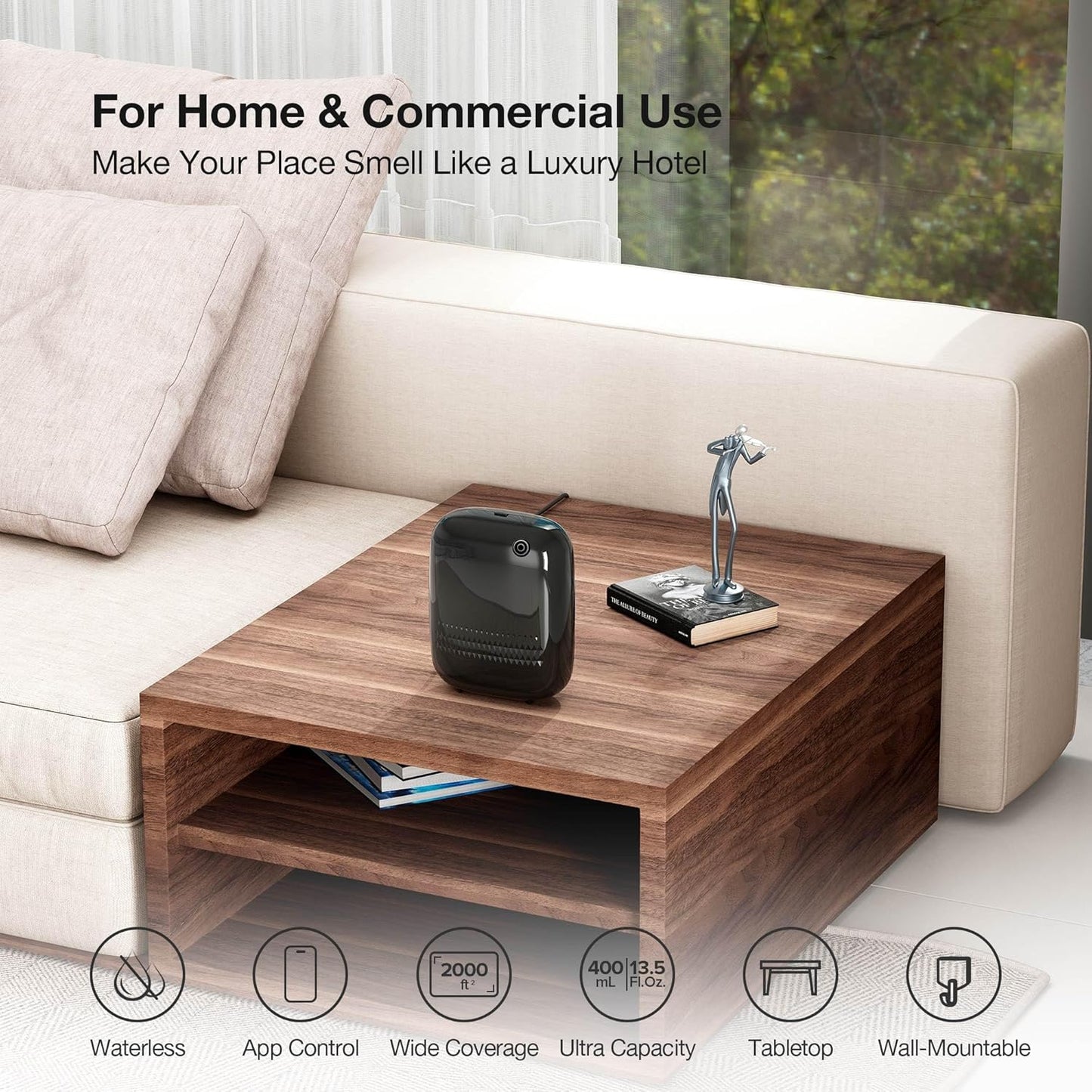 Airversa Waterless Essential Oil Diffuser for Home Large Room and Commercial Use, Up to 2000 sq ft, App Control Cold Air Diffuser, 400mL, DC-12V/1A Plug in Wall, Smart Scent Air Machine, ANW-White