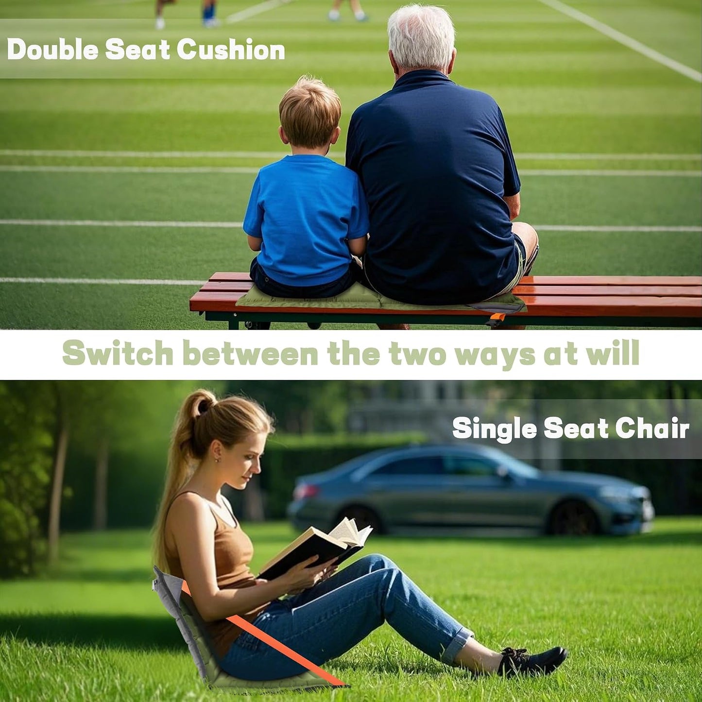 Stadium Seats with Back Support Inflatable Portable Folding Seat | Waterproof Cushion with Backrest for Sports Events Stadium and Camping, Black Heated Version