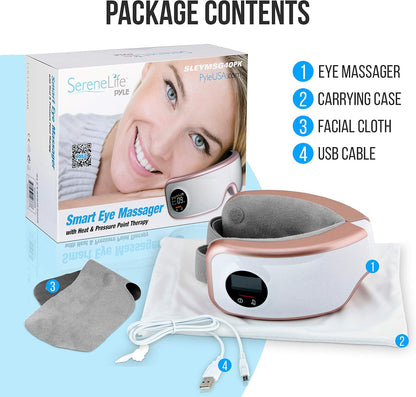 SereneLife Smart Eye Massager with Heat and Compression, Vibration, Music, Wireless Heated Mask for Migraines and Stress Therapy (Pink V2 Soft Fit)