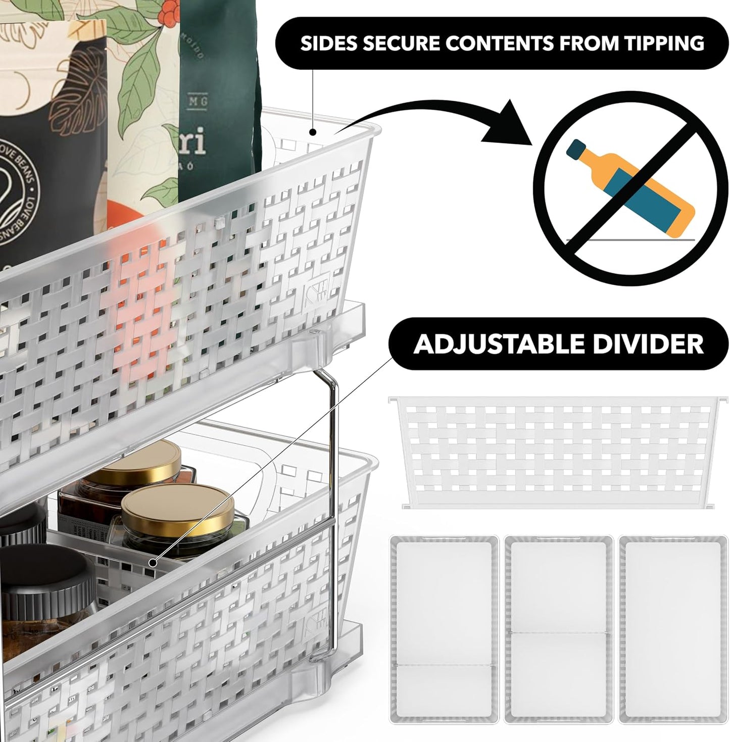 Simple Houseware 2 Tier Pull-Out Sliding Drawer Under Sink Storage, White | Great for Kitchen Bathroom Tray Shelf Organizer