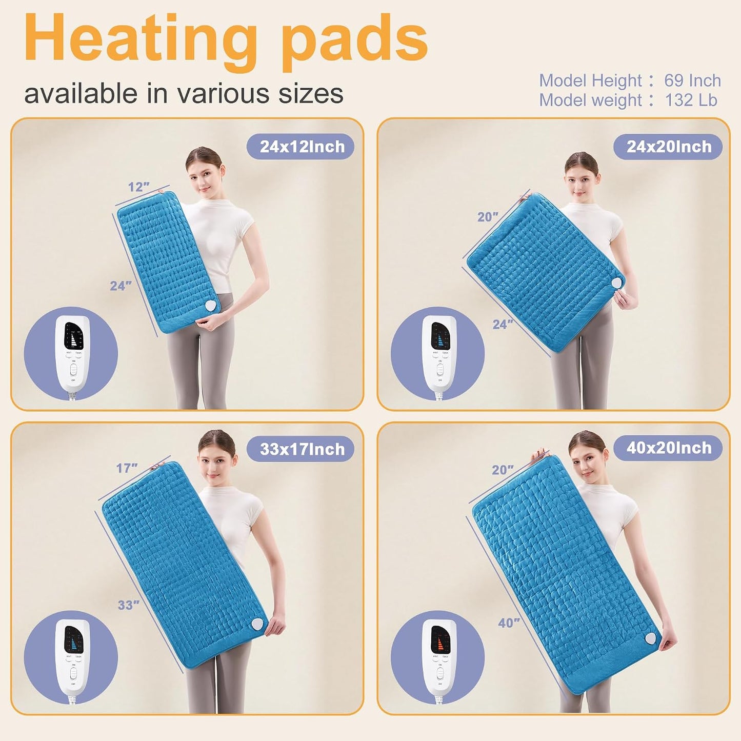 Heating Pad,Heated Blanket,Heating Pad for Back Neck,Grey,24x12 Inch | Electric Heating Pad,Dry/Moist Heat Heating Pads,Heating Pads for Shoulder,Abdomen,Heat Pad for Women Men,Birthday Gift