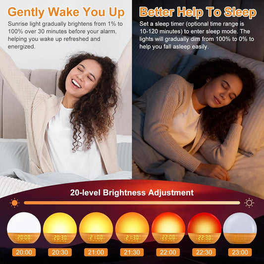 Sunrise Alarm Clock with White Noise Wake-Up, Wood Grain