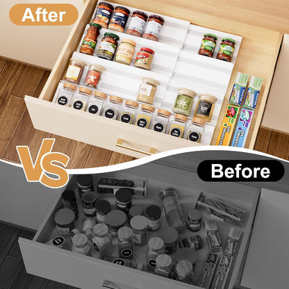 8-Pack Spice Drawer Organizer, Expandable Acrylic Seasoning Rack (13" to 26") with Anti-Slip Mat, Kitchen Spice Rack Holds up to 56 Jars (Jars Not Included)