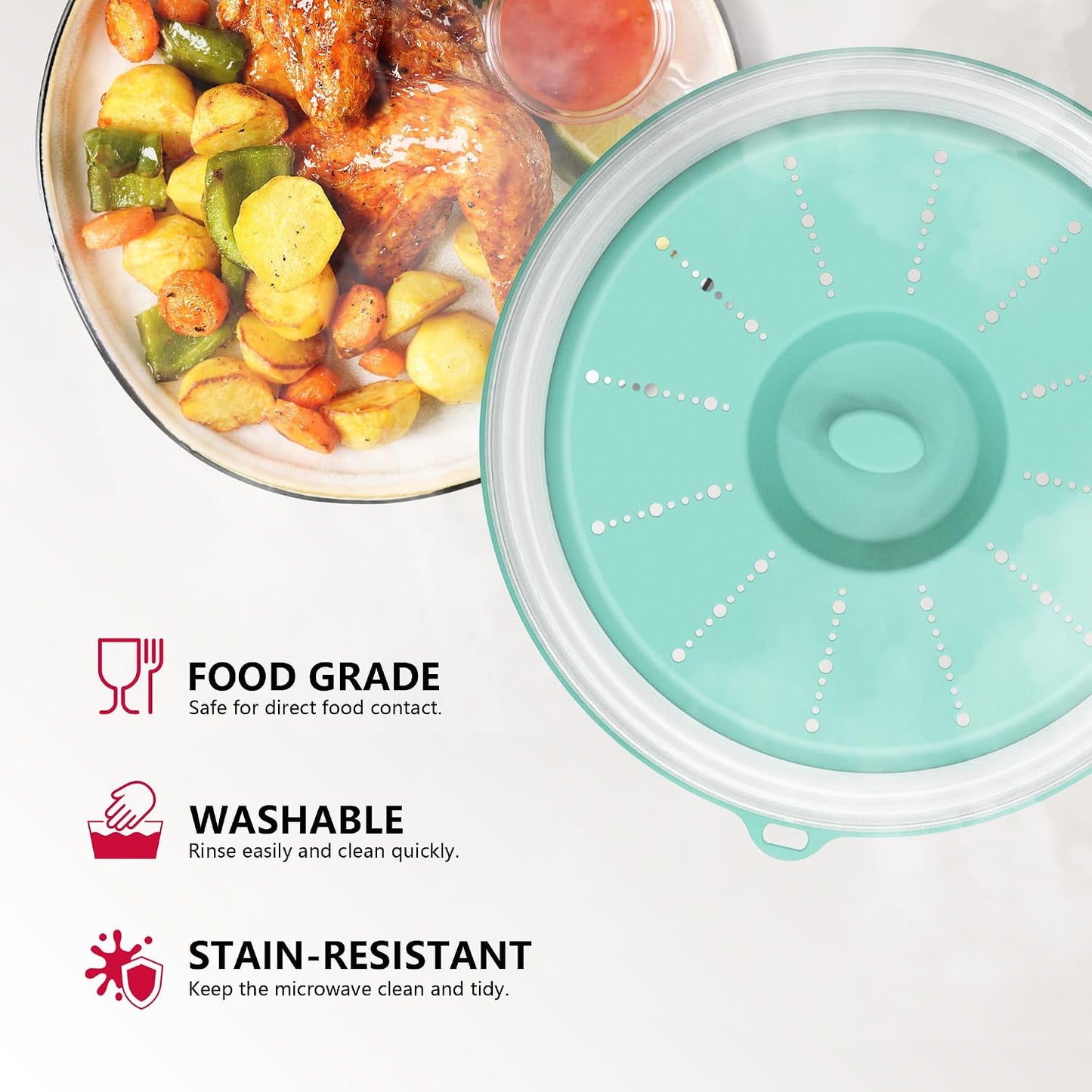 WVM Microwave Splatter Cover Vented for Food with Hook Hole, Splatter Guard & Colander Kitchen Gadget for Food, Meal Prep, Grey