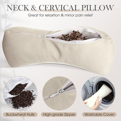 DoubleFill 2 Pcs Buckwheat Neck Pillow Adjustable, Gray, Plush