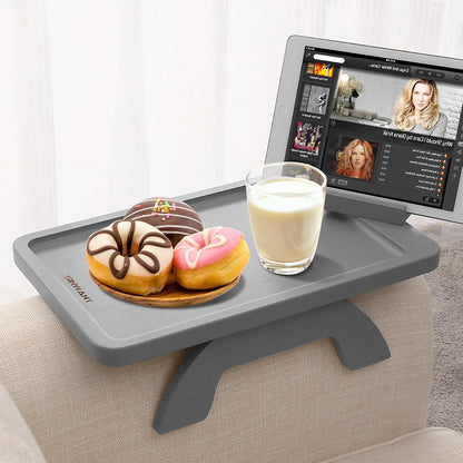 Couch Arm Tray,Bamboo Sofa Clip on Side Table,Foldable Couch Armrest Table with 360°Rotating Phone Holder,Anti Slip Food Trays for Eating/Drinks/Snacks/Remotes 15.35" x 9.85"