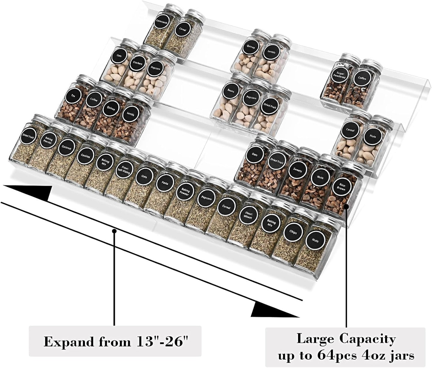 Bamboo Spice Rack Tray - Spice Drawer Organizer for Kitchen Cabinets Storage and Organization (Jars Not Included, 8 Individual Pieces, Not Adjustable)