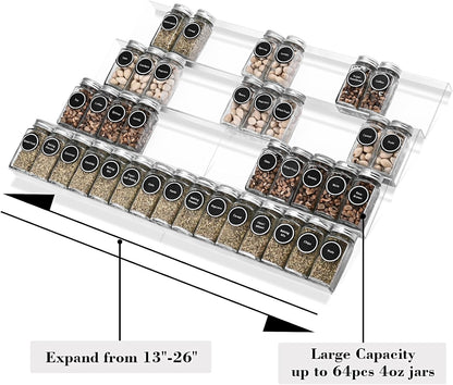 Bamboo Spice Rack Tray - Spice Drawer Organizer for Kitchen Cabinets Storage and Organization (Jars Not Included, 8 Individual Pieces, Not Adjustable)
