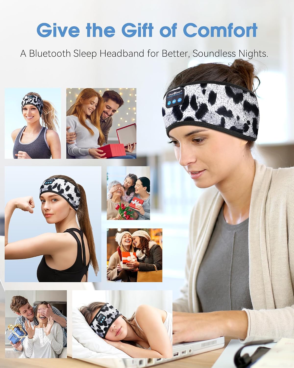 MUSICOZY Sleep Headphones Bluetooth Headband Headphones for Side Sleepers