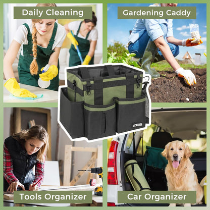 SCAVATA Compact Wearable Cleaning Caddy with Handle & Shoulder Straps | Small Cleaning Supplies Organizer, Under Sink & Car Cleaning Tools Storage Bag for Housekeepers Cleaners, Black