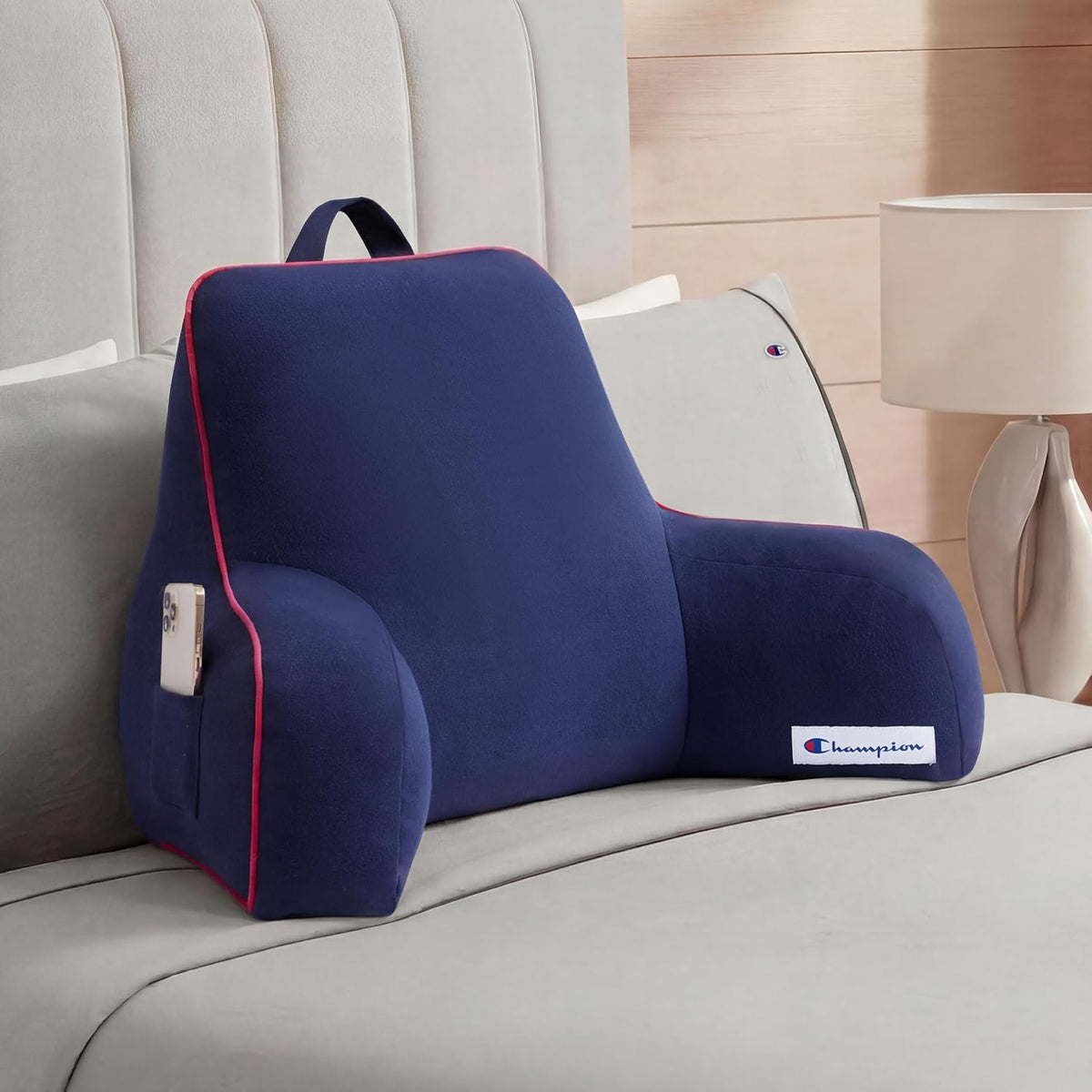 Champion Faux Wool Bedrest Pillow, 100% Polyester Cover and Fill, Spot Clean Only, Navy Blue, 29" x 24.5" x 10.5"
