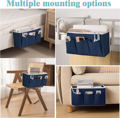 Bedside Caddy/Bedside Storage Organizer Hanging Bag with Three Options,Suitable for home beds, sofas, and dormitory beds—can hold magazines, books, phones, iPads, remote controls. (Gray)