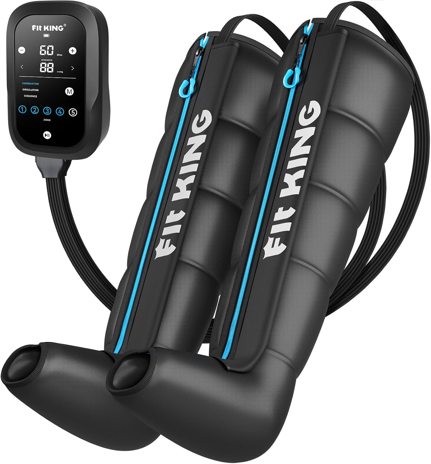 FIT KING Pro Leg Massager Athlete Compression Recovery Boots Cordless M | FSA-HSA, Professional Leg Compression, Air Compression Boots, Fast Recovery & Boost Circulation, Rechargeable, 5-Zone Control