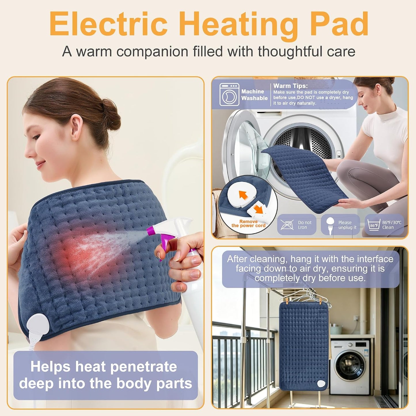 Heating Pad,Heated Blanket,Heating Pad for Back Neck,Grey,24x12 Inch | Electric Heating Pad,Dry/Moist Heat Heating Pads,Heating Pads for Shoulder,Abdomen,Heat Pad for Women Men,Birthday Gift