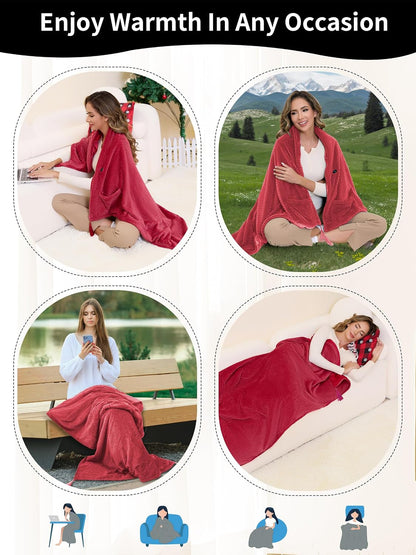 Heated Blanket Throw Battery Operated, Portable Wearable Heat Shawl Poncho | Cordless&Wearable,With 20000mAh Battery and 3 Heat Modes,Electric Heat Outdoor Camping Blanket for Stadium,Traveling,Picnics