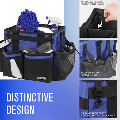 SCAVATA Compact Wearable Cleaning Caddy with Handle & Shoulder Straps | Small Cleaning Supplies Organizer, Under Sink & Car Cleaning Tools Storage Bag for Housekeepers Cleaners, Black