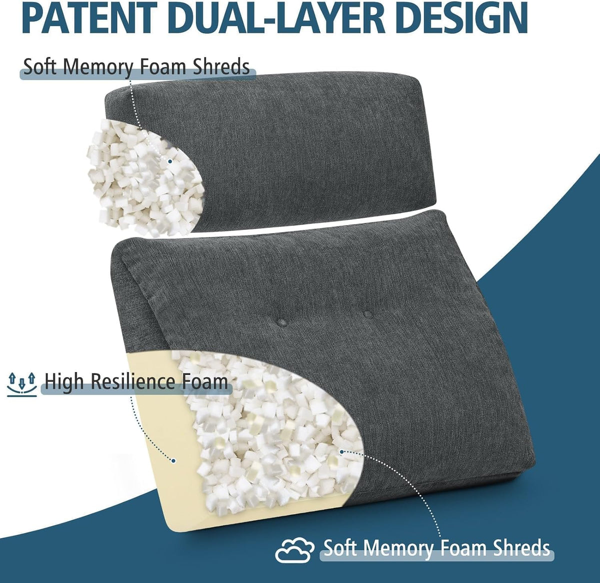 Back Support Pillow for Recliner Soft Dual Layer Lumbar Support Pillow with Shredded Memory Foam Ergonomic Orthopedic Couch Lumbar Cushions for Elderly Lower Back Pain Relief Dark Grey