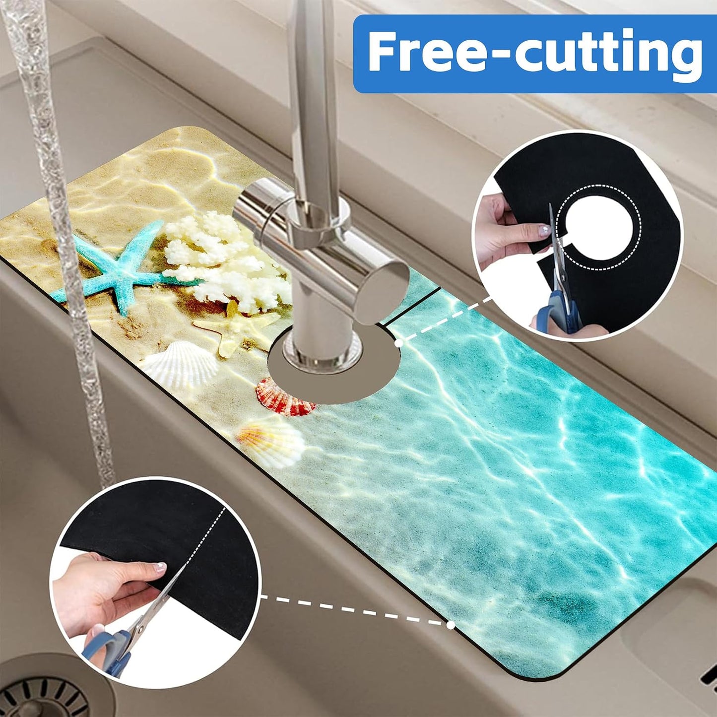 Abstract Watercolor Leaves Sink Faucet Absorbing Mat Sink Splash Guard Faucet Mat Draining Mat Fast Drying Sink Protectors for Kitchen and Bathroom 5.5"×15"