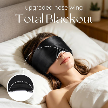 Silk Sleep Mask 22 Momme 100% Mulberry Silk & 3.5cm Silk Hairband Set for Side Sleeper Women Men,Light Blocking Nose Pad, Adjustable Silent Strap,Eye Mask fo Home & Travel Use (Pink)