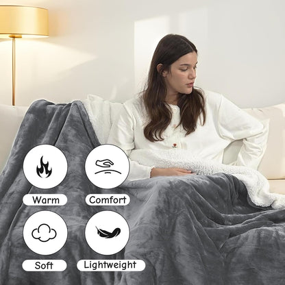 Soypipo Electric Heated Throw Blanket 50"x60", Faux Fur Plush with 4 Heat Settings & 2/4/8/10H Auto Shut-Off, Overheat Protection, Machine Washable, for Office & Chair, Dark Grey