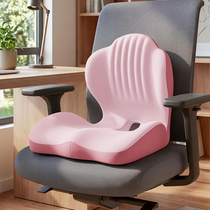 Ergonomic Seat Memory Foam Support Cushion for Back, Car Seat Back Support Cushion for Sciatica Tailbone Pain, Office Desk Chair Car Travel Seat Cushion (Pink)