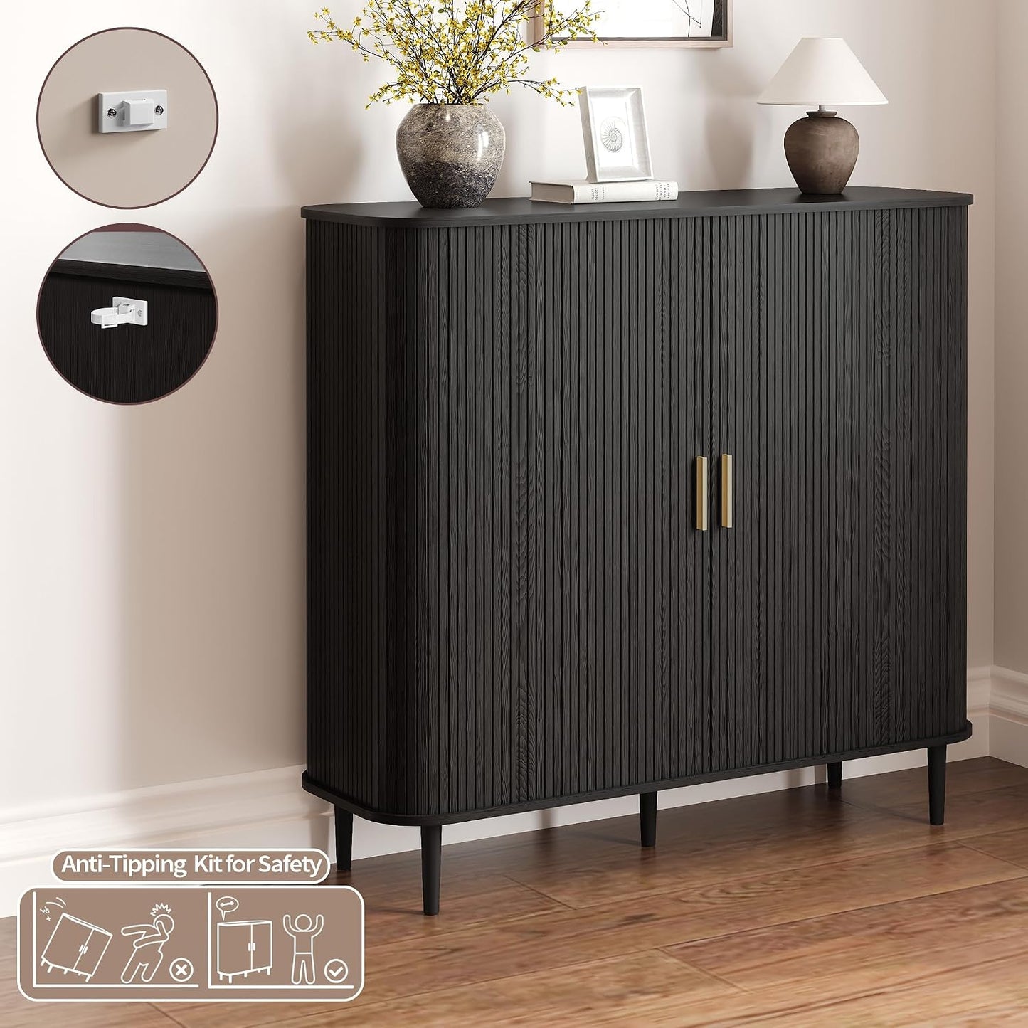 DHH Shoe Storage Cabinet with Sliding Door, 6-Tier Shoe Cabinet with Adjustable Shelves, Modern Freestanding Shoe Storage Organizer for Entryway, Hallway, Living Room (Walnut, 47 ")