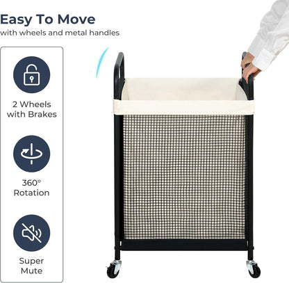 STO STO Laundry Hamper 2 Section, 100L Rolling Laundry Sorter Cart with Removable and Washable Liner Bag, Clothes Hamper with Wheels and Metal Handle for Laundry Room and Bedroom
