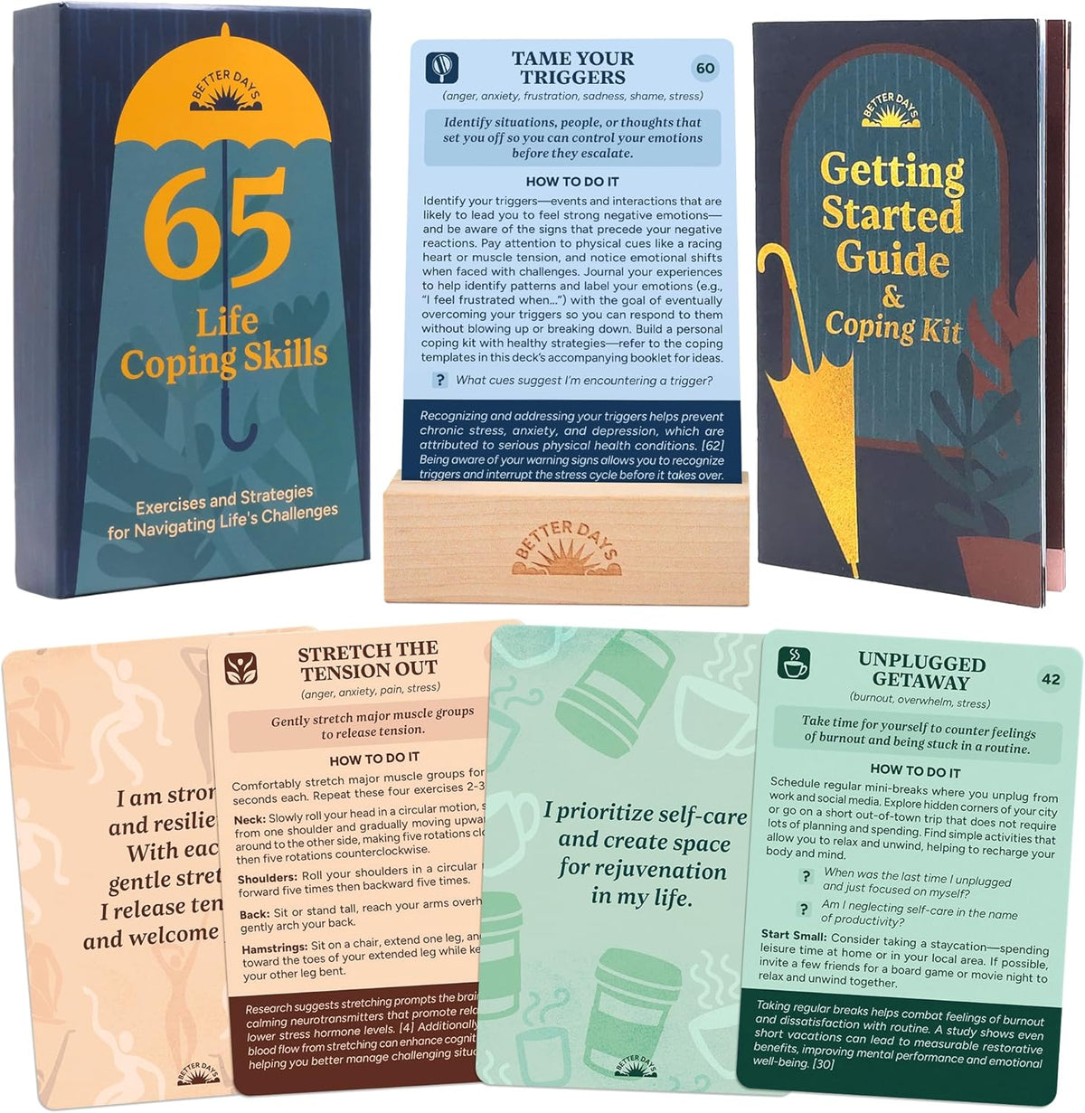 Better Days Coping Cards - 65 Therapy Cards for Stress, Anxiety, Anger