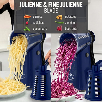 Zulay Kitchen Rotary Cheese Grater 5 Blade Cheese Shredder - Manual Hand Crank Cheese Grater With Reinforced Suction & 5 Interchangeable Drums - Easy to Use, Vegetable Chopper Round Mandoline Slicer - Colors A