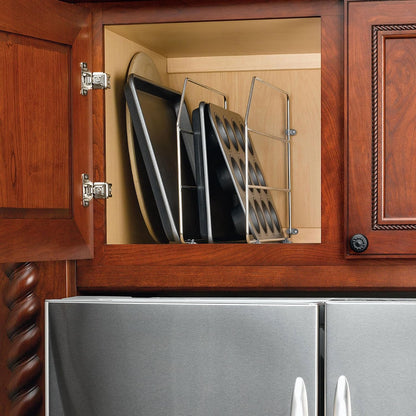Rev-A-Shelf 12" Bakeware and Tray Divider for Wall/Base Cabinets, Chrome | Baking & Cookie Sheet Organizer, Min Opening Width of 3", 597-12CR-2-1