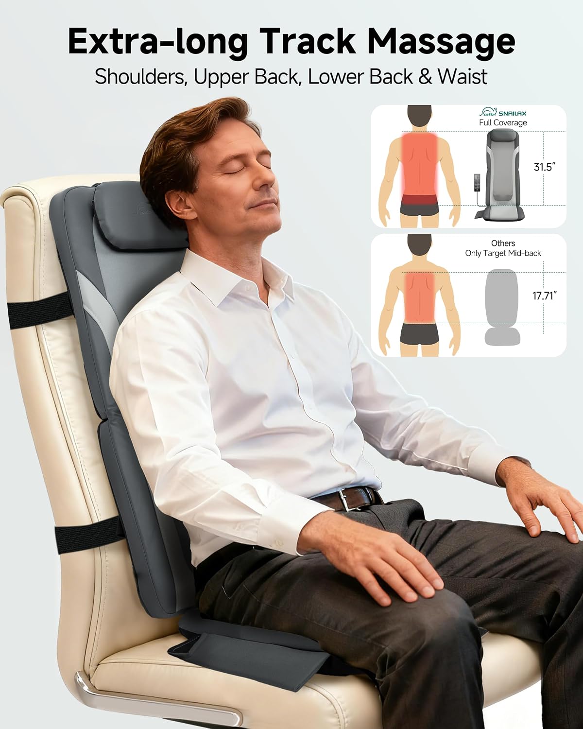 Snailax Shiatsu Back Massager with Heat, Deep Kneading Massage Chair Pad for Neck, Shoulders, Full Back & Waist, Adjustable Roller Massage Seat Cushion for Home Office, Pain Relief, Gift for Men Women