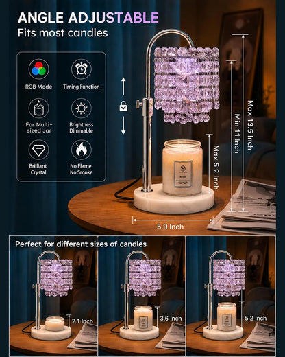 Candle Warmer Lamp with Timer Dimmer Adjustable Height Candle Warmer with Marble Base for Jar Candles,Candle Lamp with 3 Bulbs for New Home Decor, Women Mom Christmas Birthday Gifts, French Gold