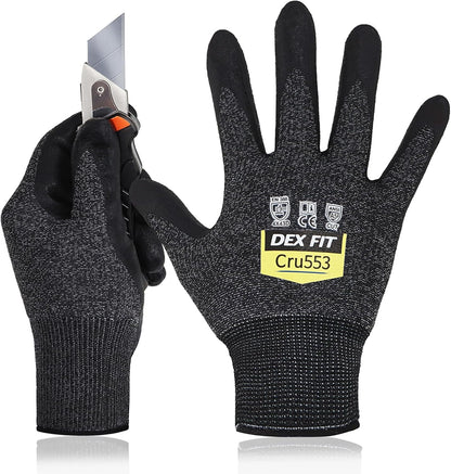 DEX FIT Level 5 Cut Resistant Gloves Cru553, 3D-Comfort Fit, Firm Grip, Thin & Lightweight, Touch-Screen Compatible, Durable, Breathable & Cool, Machine Washable; Grey L (9) 1 Pair