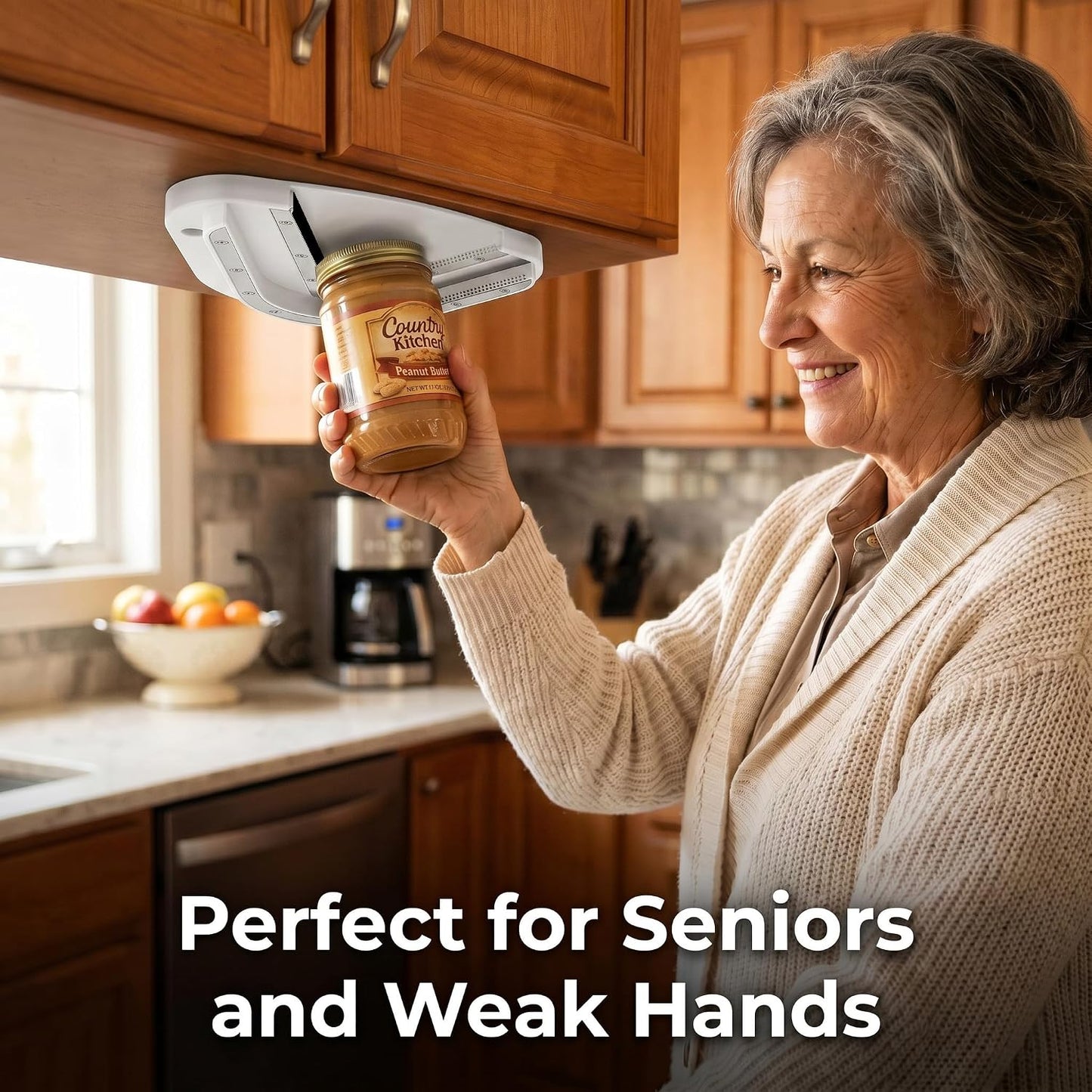 Under Cabinet Jar Opener Double U Grip Bottle Opener for Arthritis | Bottle Opener for Any-Size Lid Easily Unscrew Bottle & Can Opener for Weak Hands and Seniors