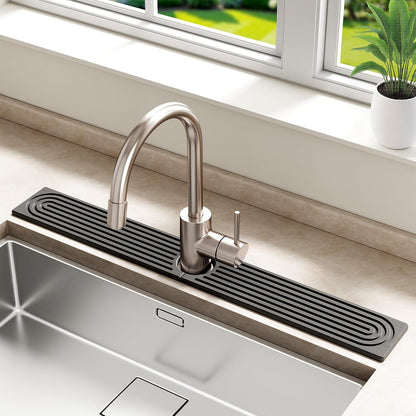 Stone Faucet Mat for Kitchen Sink - Quick Dry Diatomite Sink Splash Guard, Prevents Moisture Buildup & Water Stains, Water Absorbing Stone Tray for Bathroom Countertop (Dark Gray, 23.6" x 4")